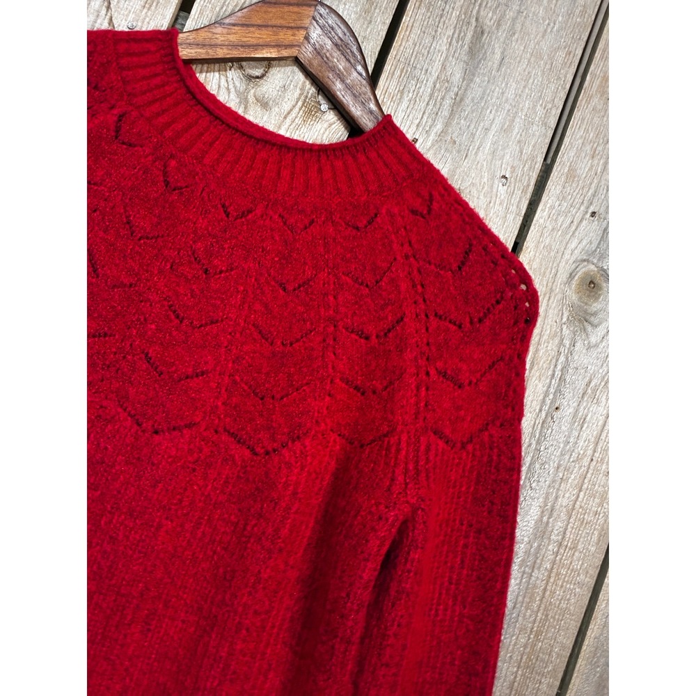 Talbots Red Wool Alpaca Blend Chevron Pointelle Ribbed Knit Sweater Small